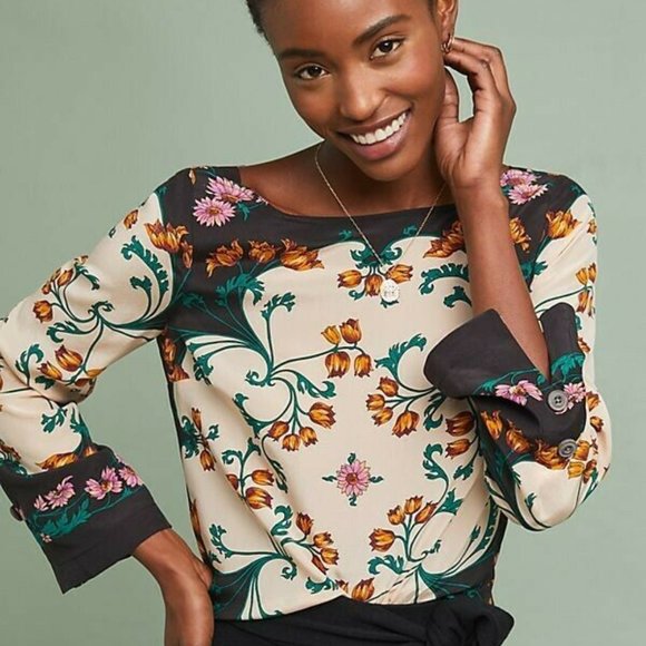 Anthropologie Tops - New Anthropologie Maeve Florence Floral Silk Top